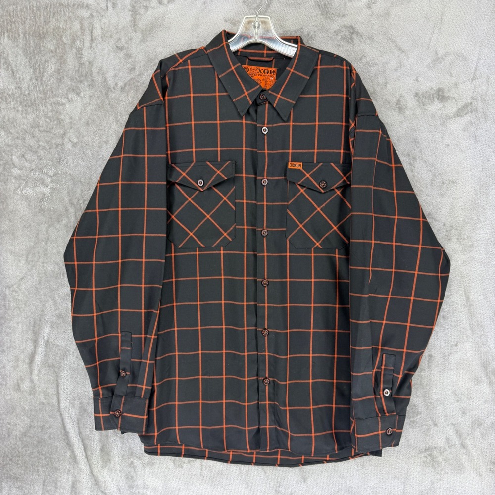 Dixxon Flannel Co Mens Hallow Black Orange Windowpane Plaid D-Tech Shirt 3XL